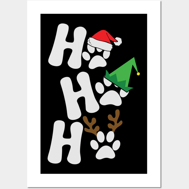 Ho Ho Ho Dog Paw Print Christmas Gift for Dog Lovers Wall Art by BadDesignCo